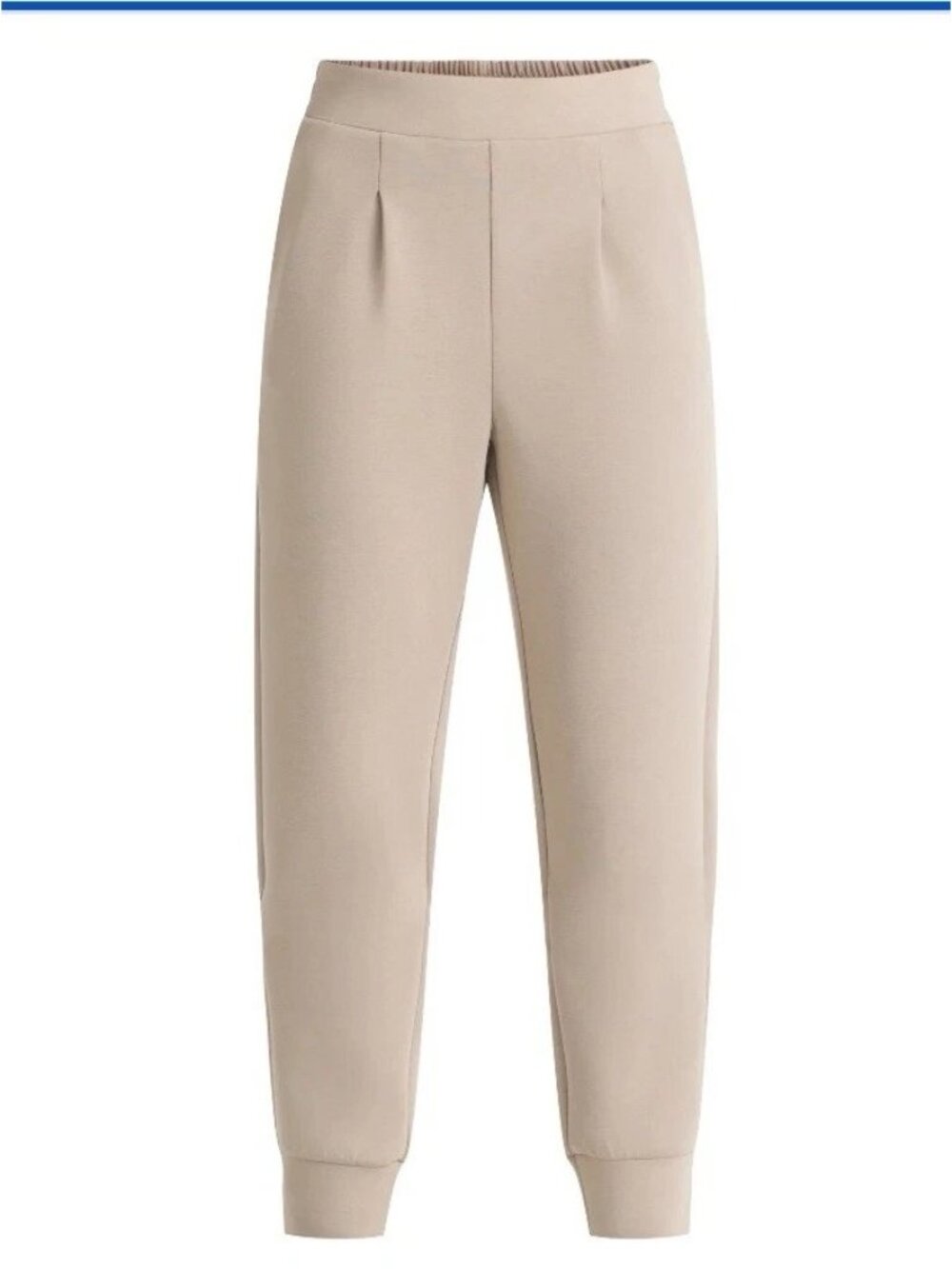Relaxed Fit Beige Tapered Jogger Pants With Stretch Waistband & Side Pockets